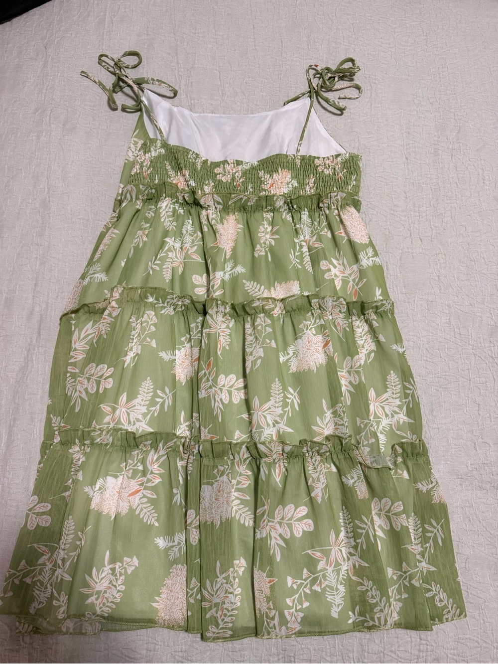 Green Floral Tiered Sundress with Tie Straps - Picture 2 of 3